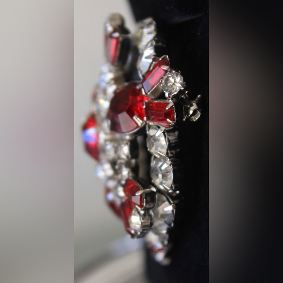 JULIANA BROOCH 3D AFFECT RED CLEAR CRYSTALS VINTAGE - Picture 5 of 10